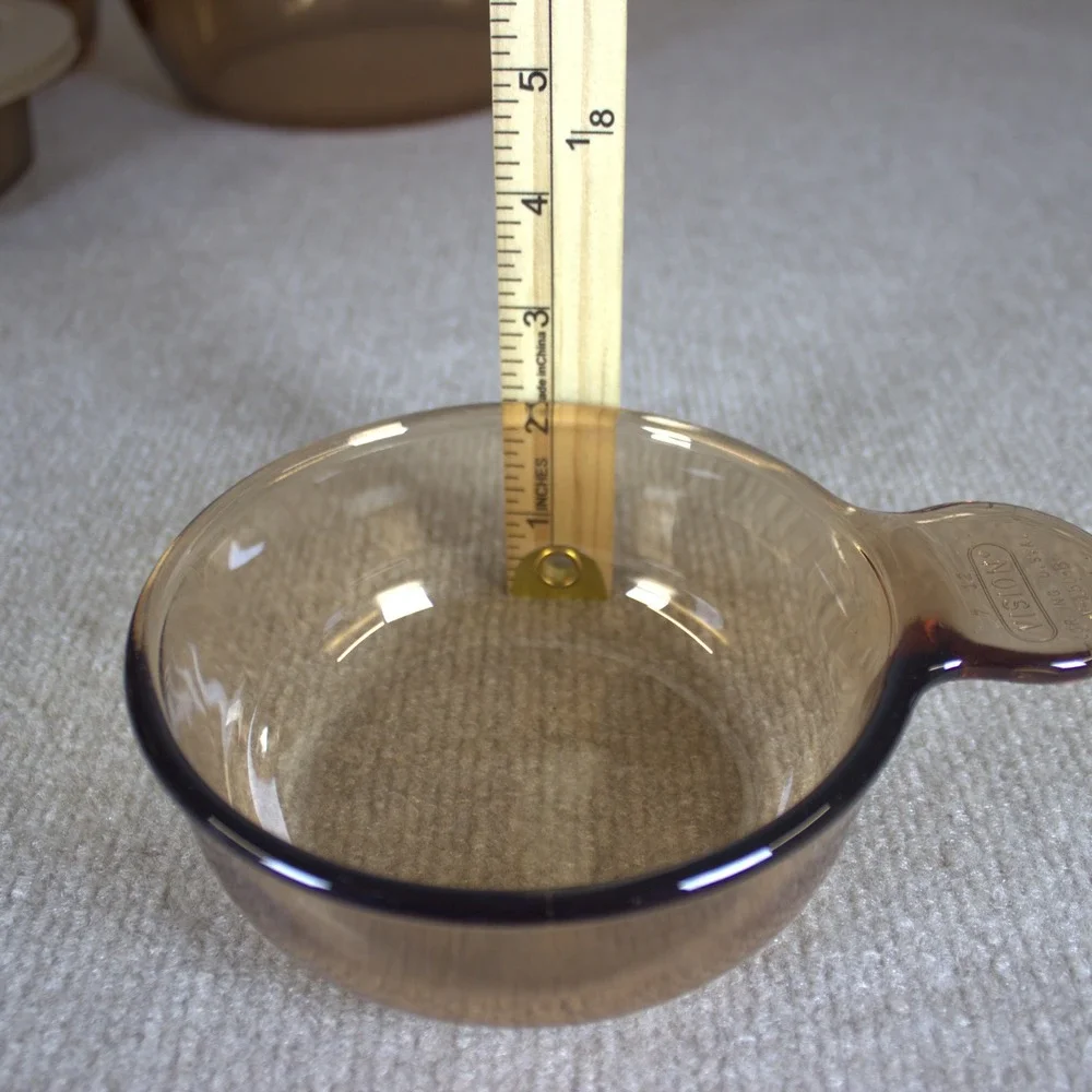 Visions by Corning Amber Glass Cookware Set Pot Pan Skillet 6 Piece Lot USA